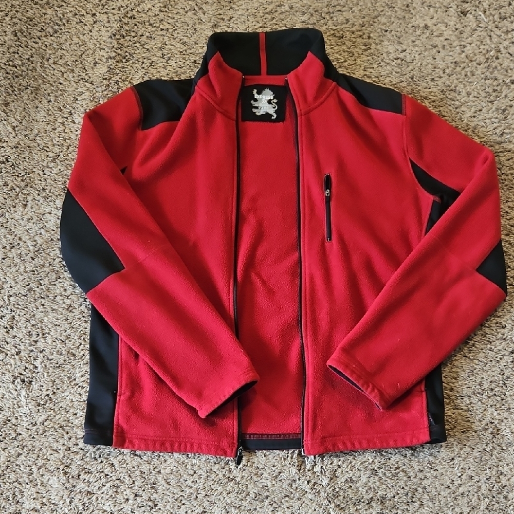 Express Red and Black Zip Up Sweater